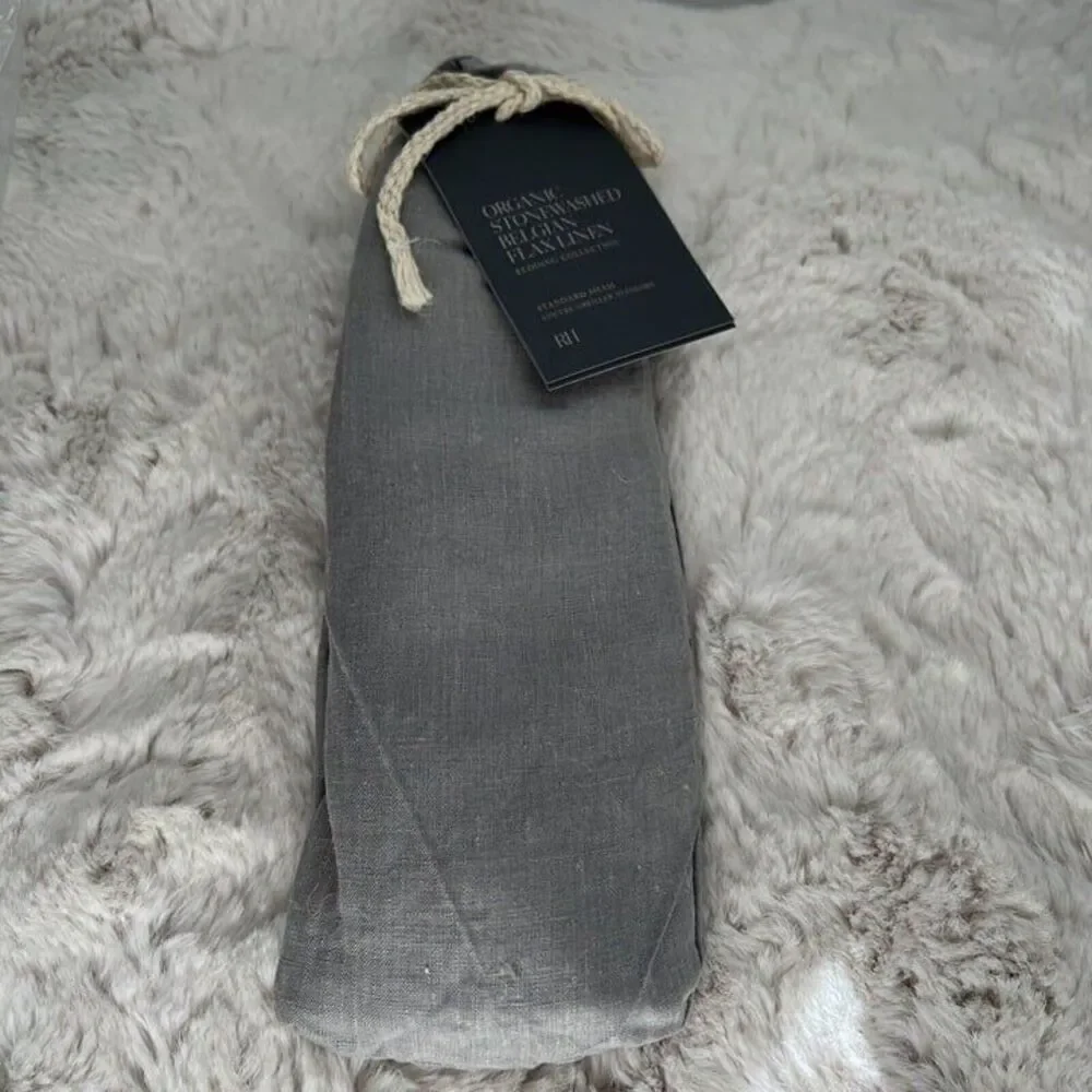 NWT RESTORATION HARDWARE Size Standard Stonewashed Belgian Flax Linen SHAM Fog 1